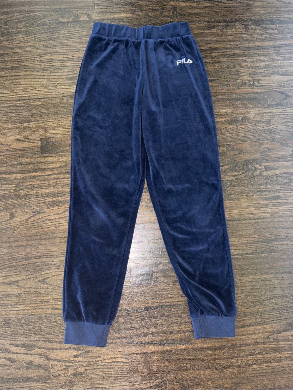 Fila Navy Blue Velour Joggers with White Logo
